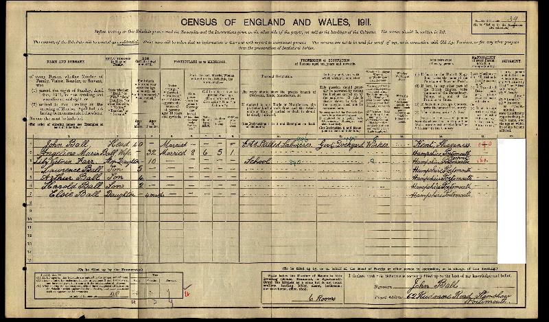 Ball (Angelina Maria nee Matthews) 1911 Census
